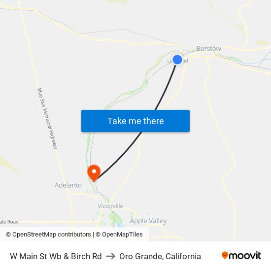 W Main St Wb & Birch Rd to Oro Grande, California map