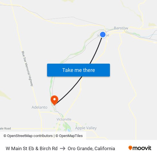 W Main St Eb & Birch Rd to Oro Grande, California map