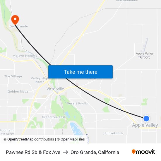 Pawnee Rd Sb & Fox Ave to Oro Grande, California map