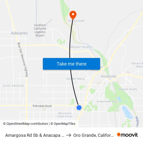 Amargosa Rd Sb & Anacapa Rd to Oro Grande, California map