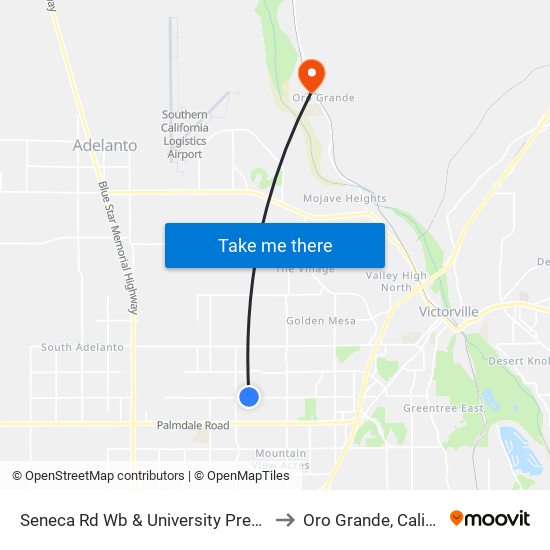 Seneca Rd Wb & University Prep School to Oro Grande, California map