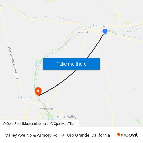 Valley Ave Nb & Armory Rd to Oro Grande, California map