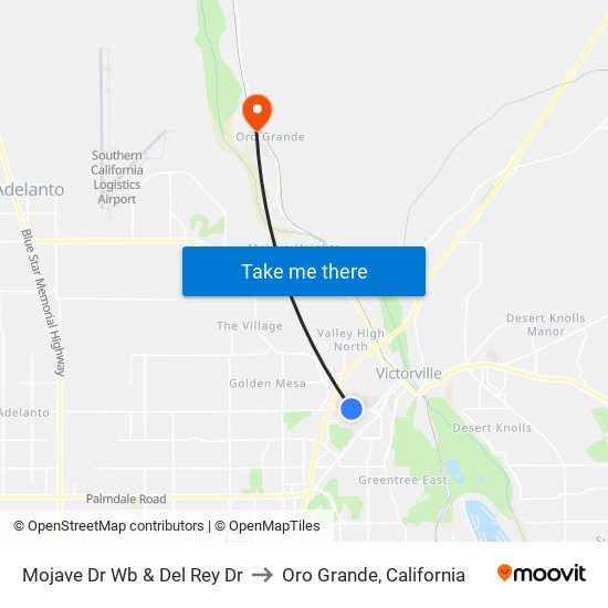 Mojave Dr Wb & Del Rey Dr to Oro Grande, California map