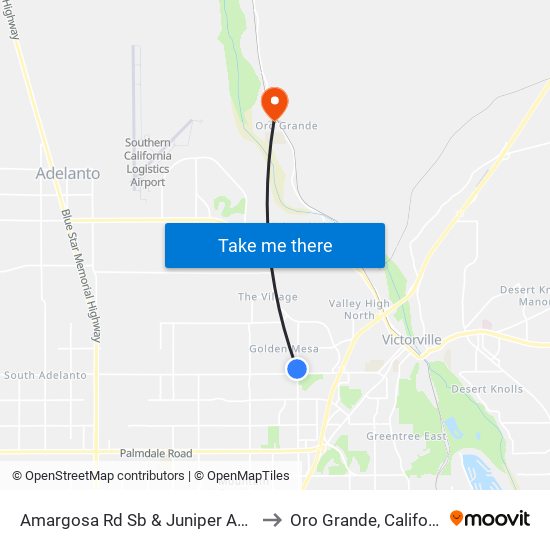 Amargosa Rd Sb & Juniper Ave FS to Oro Grande, California map