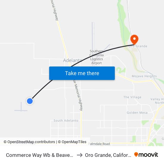 Commerce Way Wb & Beaver Rd to Oro Grande, California map