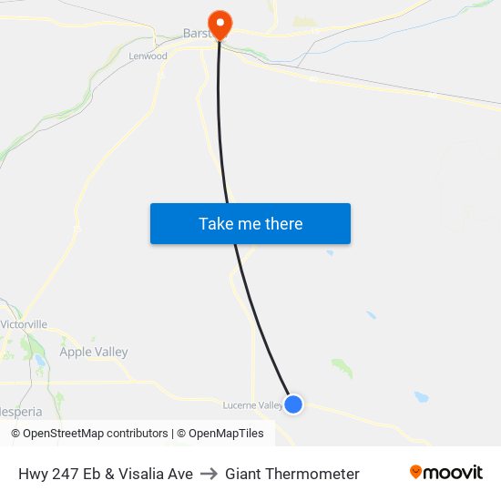 Hwy 247 Eb & Visalia Ave to Giant Thermometer map