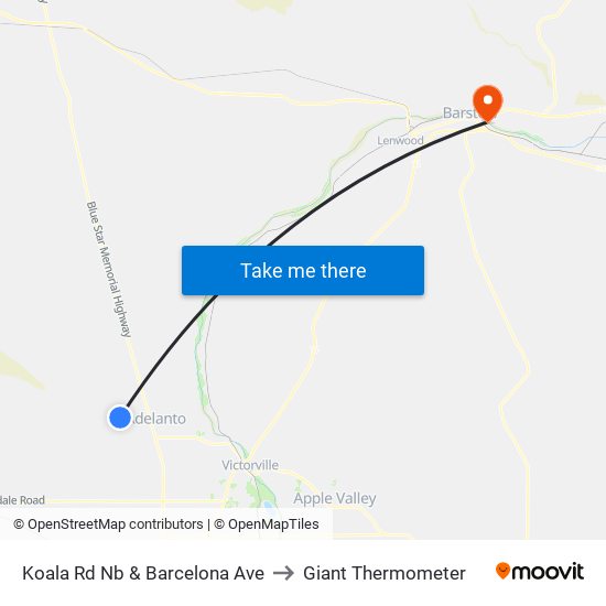 Koala Rd Nb & Barcelona Ave to Giant Thermometer map