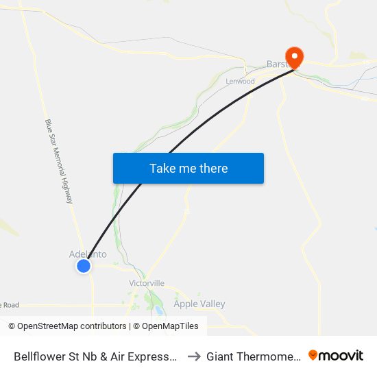 Bellflower St Nb & Air Expressway to Giant Thermometer map