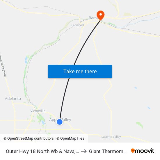 Outer Hwy 18 North Wb & Navajo Rd to Giant Thermometer map