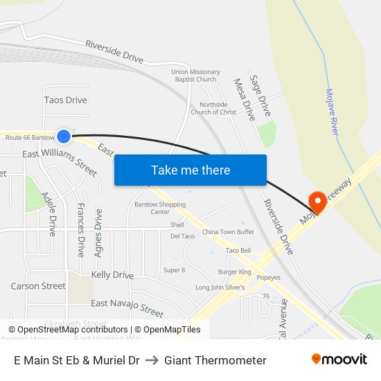 E Main St Eb & Muriel Dr to Giant Thermometer map