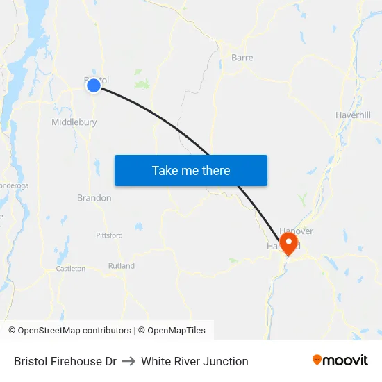 Bristol Firehouse Dr to White River Junction map