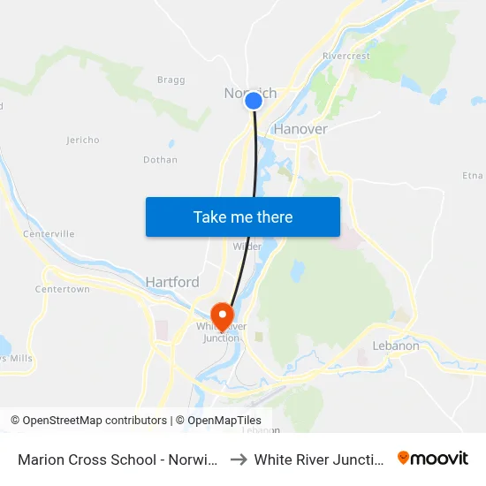 Marion Cross School - Norwich to White River Junction map