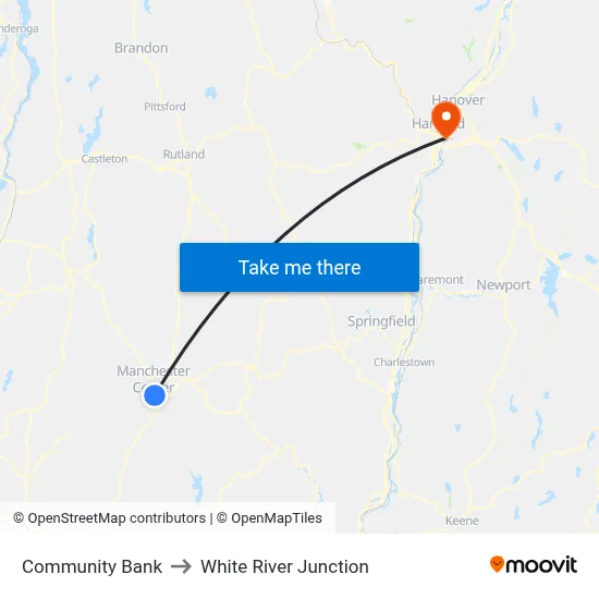 Community Bank to White River Junction map