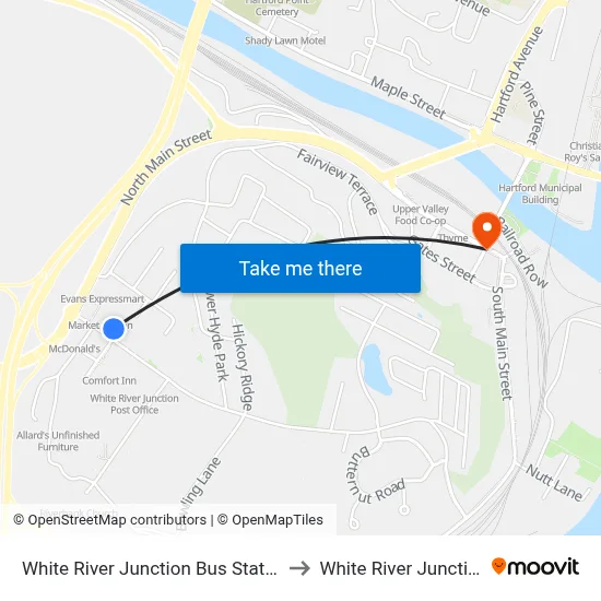 White River Junction Bus Station to White River Junction map