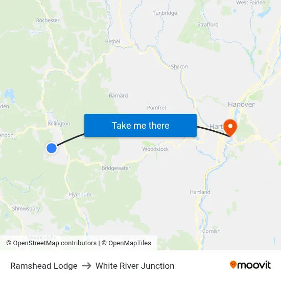 Ramshead Lodge to White River Junction map