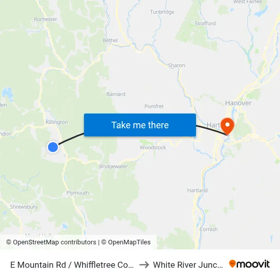 E Mountain Rd / Whiffletree Condos to White River Junction map