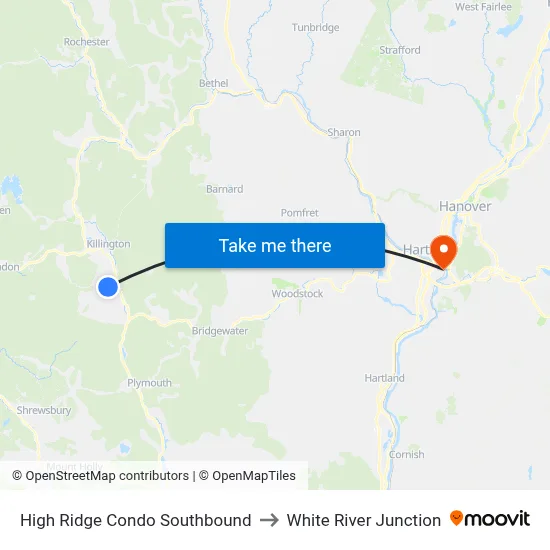 High Ridge Condo Southbound to White River Junction map