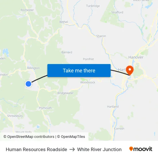 Human Resources Roadside to White River Junction map