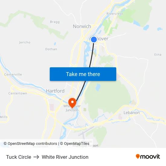Tuck Circle to White River Junction map