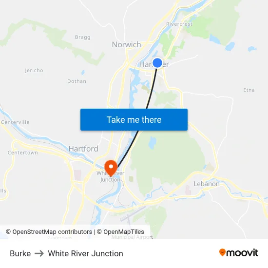 Burke to White River Junction map