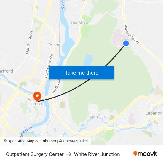 Outpatient Surgery Center to White River Junction map