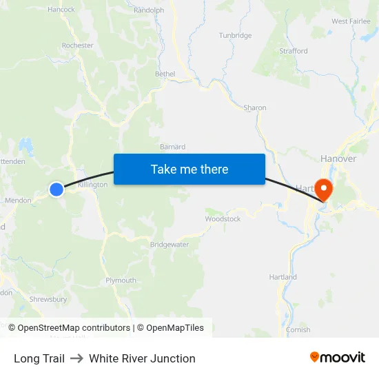 Long Trail to White River Junction map
