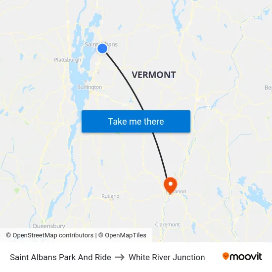 Saint Albans Park And Ride to White River Junction map