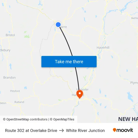 Route 302 at Overlake Drive to White River Junction map
