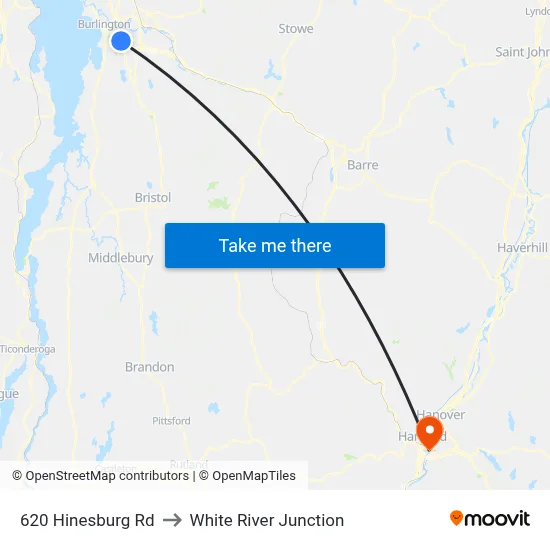 620 Hinesburg Rd to White River Junction map