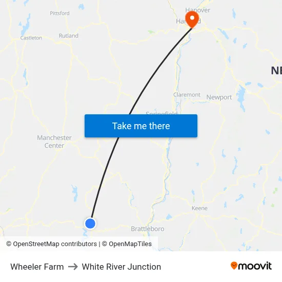 Wheeler Farm to White River Junction map