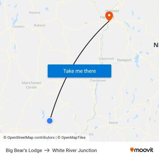 Big Bear's Lodge to White River Junction map