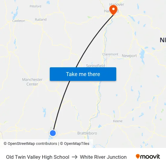 Old Twin Valley High School to White River Junction map