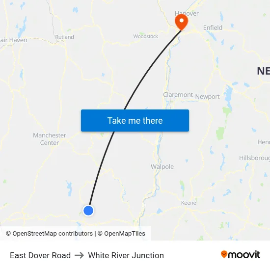 East Dover Road to White River Junction map