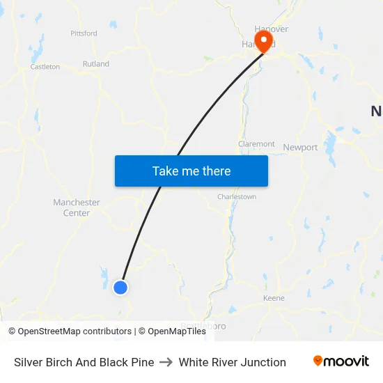 Silver Birch And Black Pine to White River Junction map
