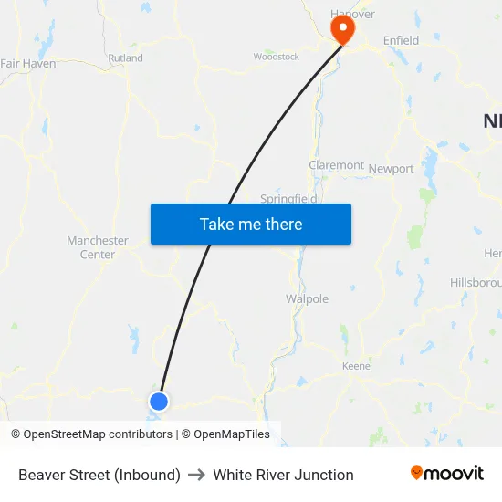 Beaver Street  (Inbound) to White River Junction map
