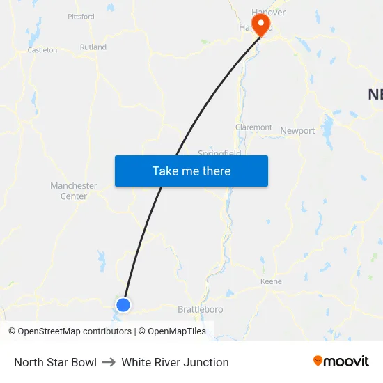 North Star Bowl to White River Junction map