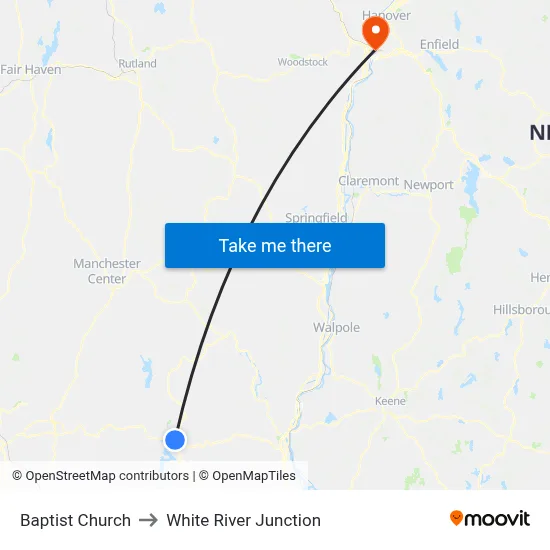 Baptist Church to White River Junction map