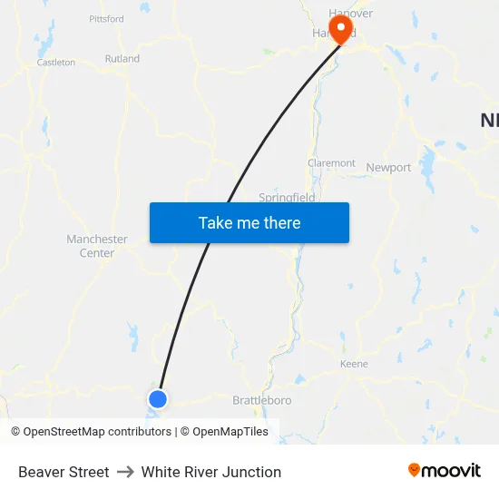 Beaver Street to White River Junction map