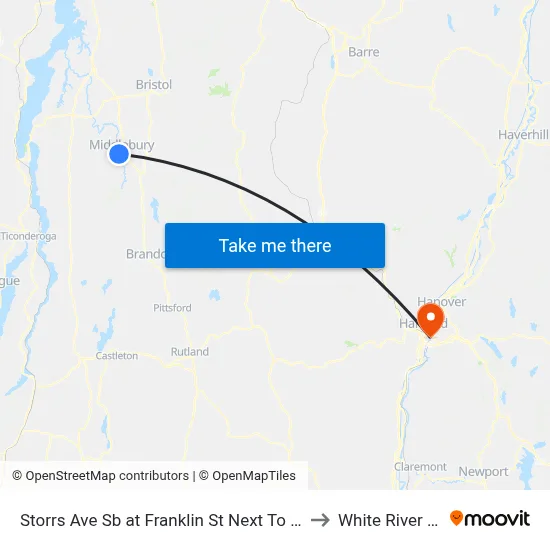 Storrs Ave Sb at Franklin St Next To Davis Family Library to White River Junction map