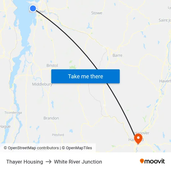 Thayer Housing to White River Junction map