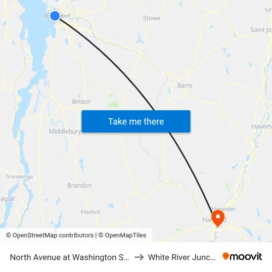 North Avenue at Washington Street to White River Junction map