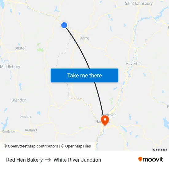 Red Hen Bakery to White River Junction map