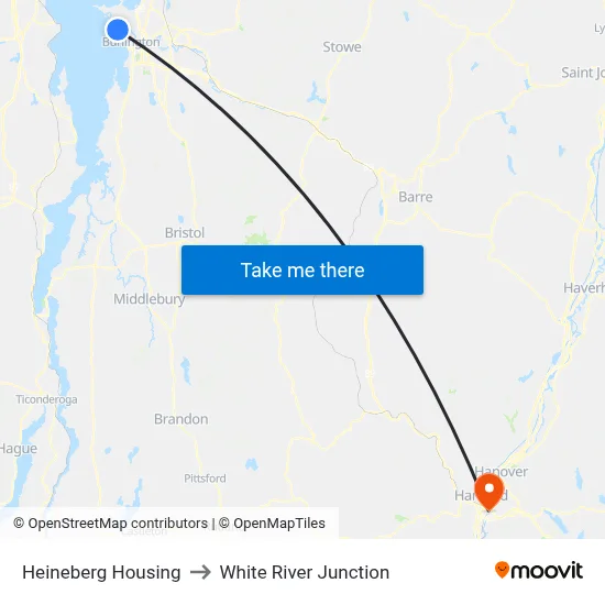 Heineberg Housing to White River Junction map