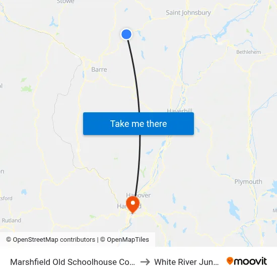Marshfield Old Schoolhouse Common to White River Junction map