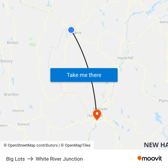 Big Lots to White River Junction map