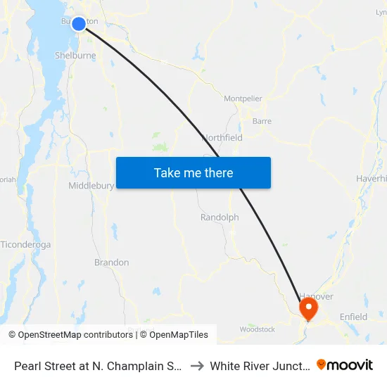 Pearl Street at N. Champlain Street to White River Junction map