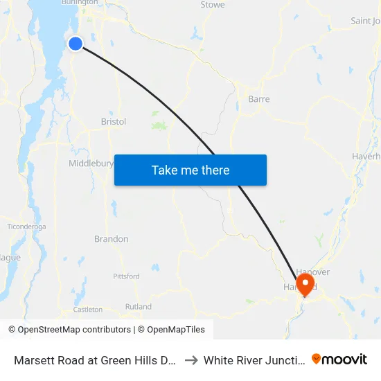 Marsett Road at Green Hills Drive to White River Junction map
