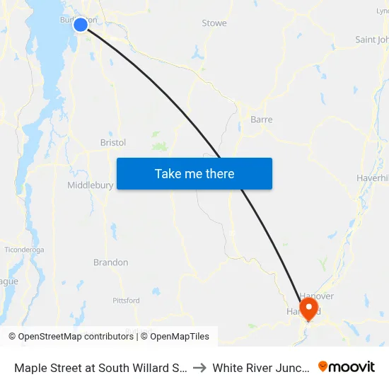 Maple Street at South Willard Street to White River Junction map