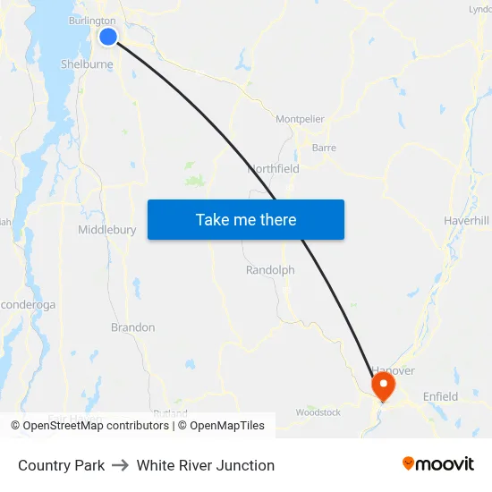 Country Park to White River Junction map