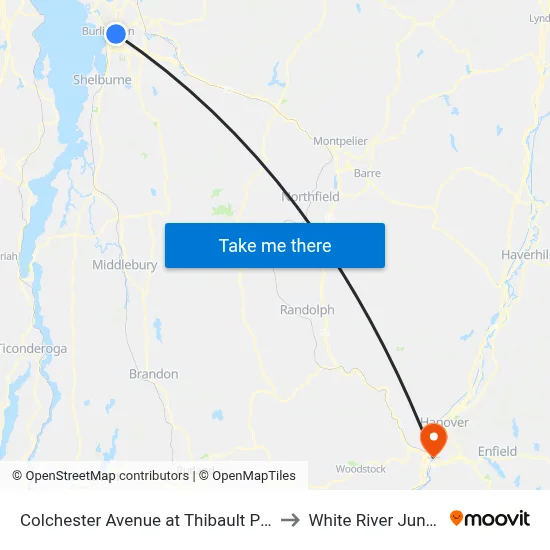 Colchester Avenue at Thibault Parkway to White River Junction map